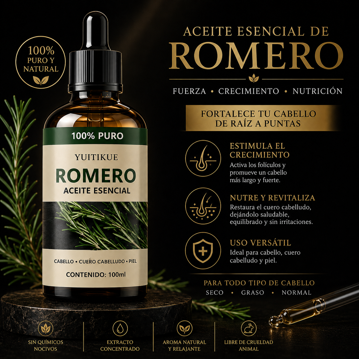 Aceite Capilar Natural de Romero – Nutrición, Brillo y Volumen