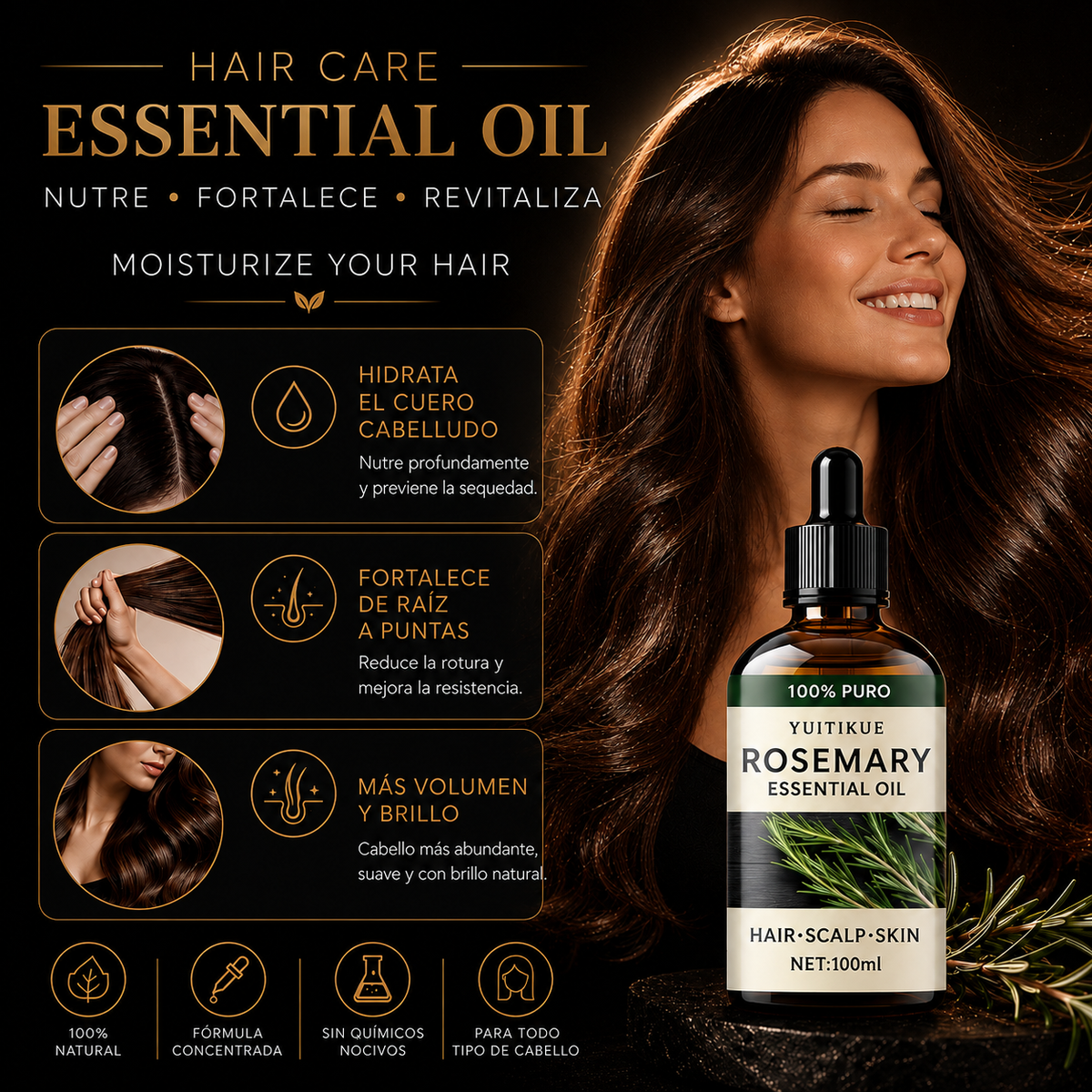 Aceite Capilar Natural de Romero – Nutrición, Brillo y Volumen