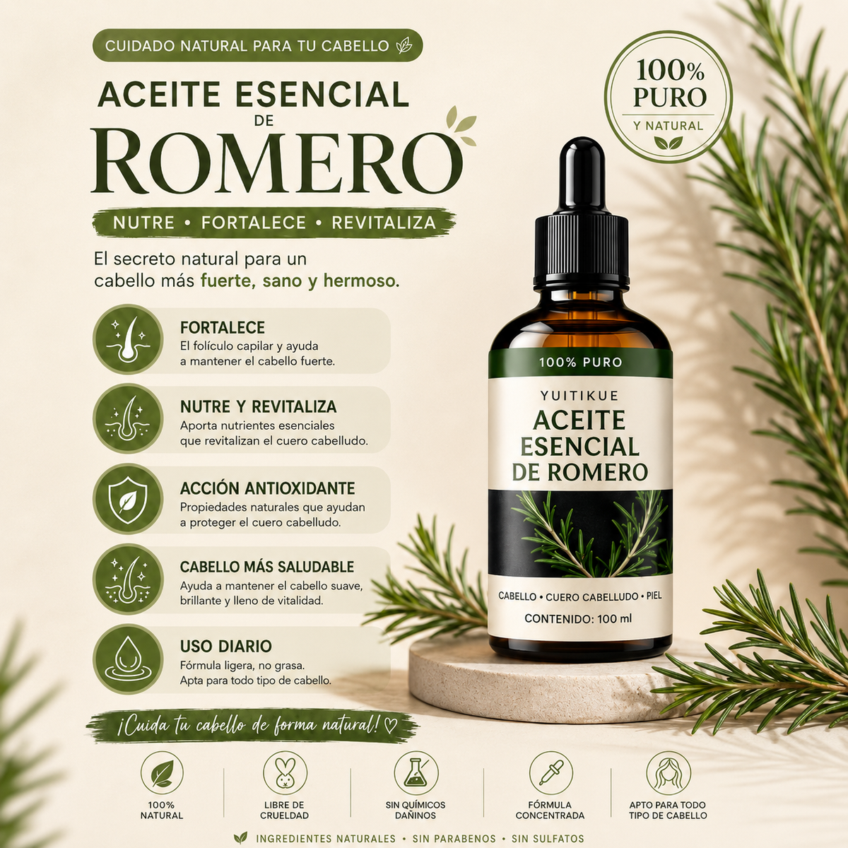 Aceite Capilar Natural de Romero – Nutrición, Brillo y Volumen