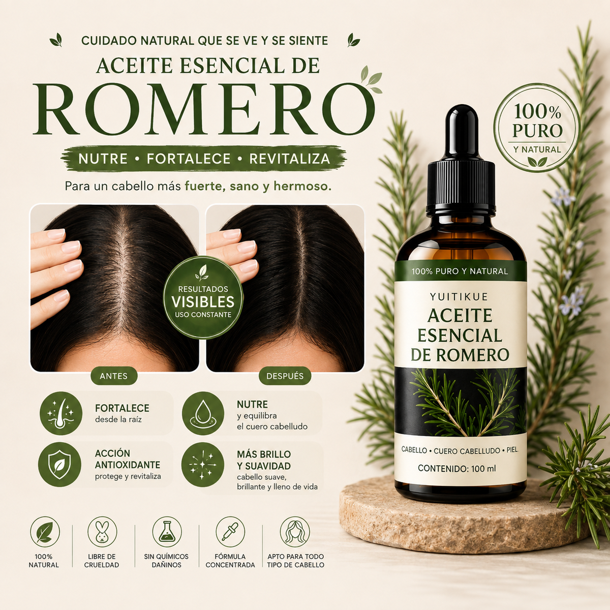 Aceite Capilar Natural de Romero – Nutrición, Brillo y Volumen