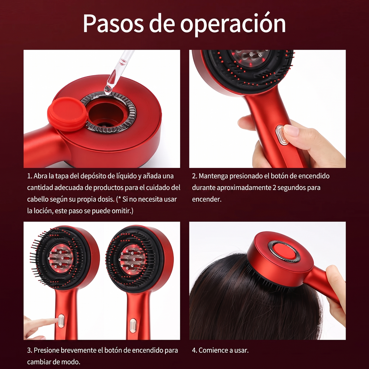 Masajeador Capilar con Terapia de Luz Roja y Depósito para Sérum