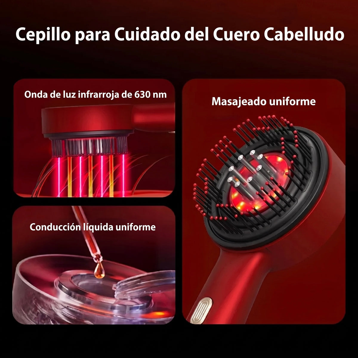 Masajeador Capilar con Terapia de Luz Roja y Depósito para Sérum