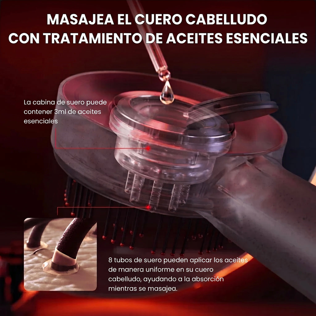 Masajeador Capilar con Terapia de Luz Roja y Depósito para Sérum